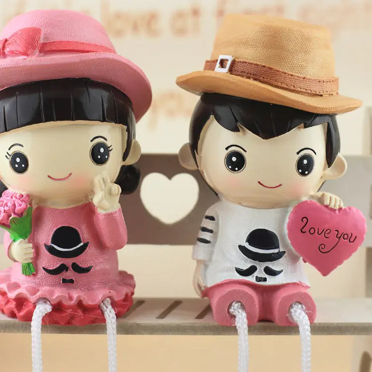 Cute Cartoon Resin Couple Hanging Feet Doll Desktop Ornaments Gift Mayra and Company