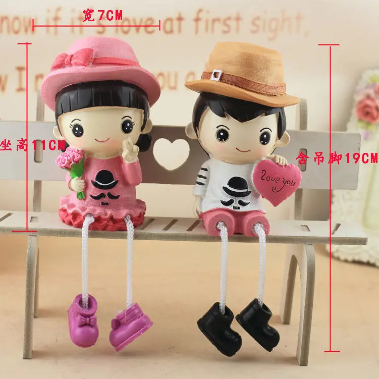 Cute Cartoon Resin Couple Hanging Feet Doll Desktop Ornaments Gift Mayra and Company