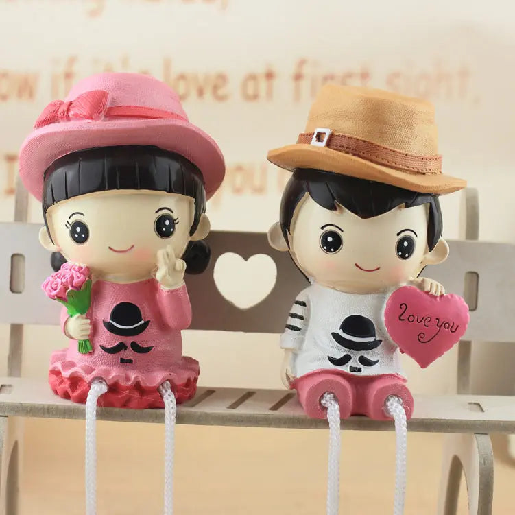 Cute Cartoon Resin Couple Hanging Feet Doll Desktop Ornaments Gift Mayra and Company