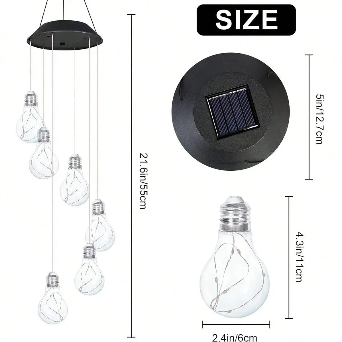 Set of 2 Colorful LED Solar Wind Chimes 21.6inch Light Bulb Shape Mobile Hanging Wind Chime Outdoor Waterproof Decorative Solar Powered Lights For Porch Deck Garden Patio Balcony Decor Mayra and Company