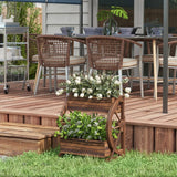 Outsunny Wooden Wagon Planter Box, 2-Tier Raised Garden Bed, For Vegetables Flowers Herbs,