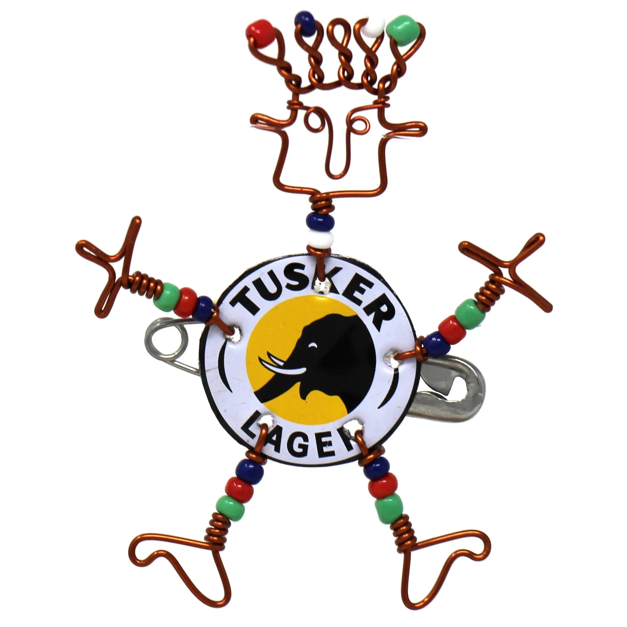 Dancing Girl Tusker Bottle Cap Pin with Beads - Creative Alternatives Creative Alternatives
