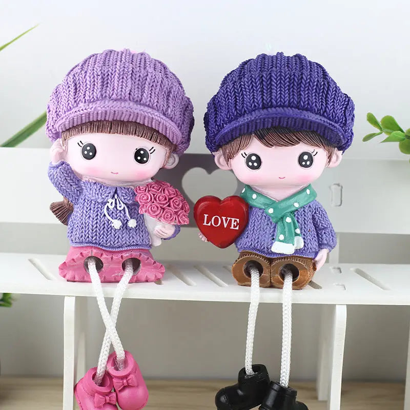 Cute Cartoon Resin Couple Hanging Feet Doll Desktop Ornaments Gift Mayra and Company