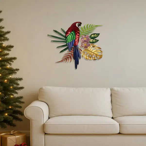 Vintage Colorful Parrot Wall Art With Floral Design Bohemian Tropical Bird Decor For Home Kitchen Office Mayra and Company