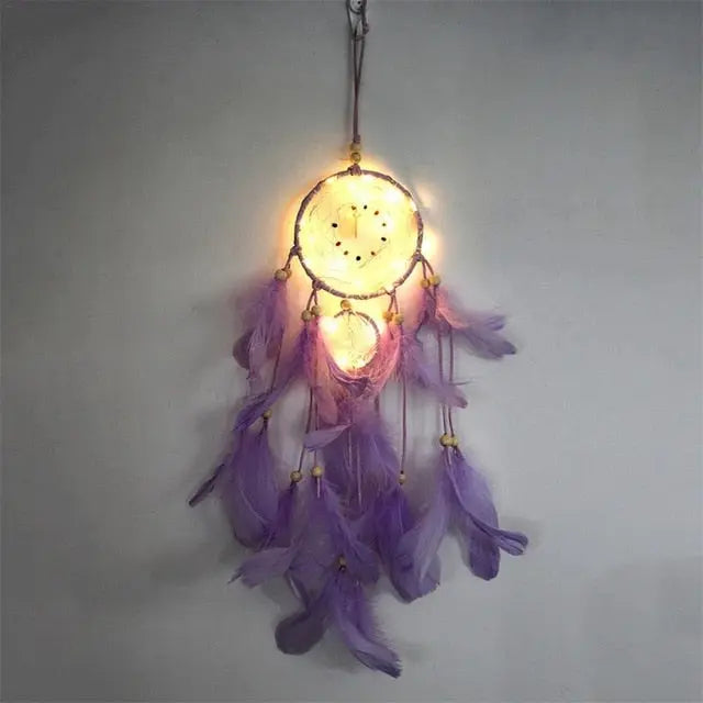 Dream Catcher LED Lighting Feather Dreamcatcher Girl Room Bell Bedroom Romantic Hanging Decoration eprolo