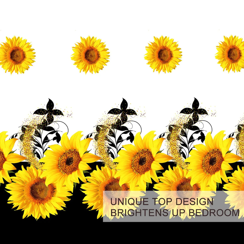 3 Pieces Black And White Background Sunflower Duvet Cover Set Yellow Flower Polyester Bedding Set For Adults Bedroom Decor Twin Full Queen King Size Mayra and Company