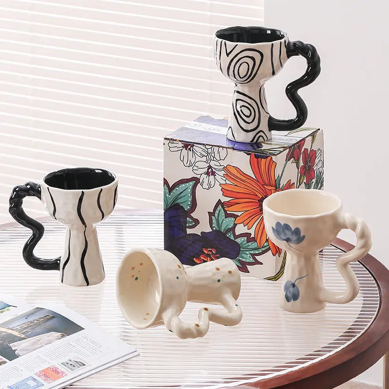 French Elegance Tall Stem Ceramic Mug Creative Ice Cream Cup Living Room Decor eprolo