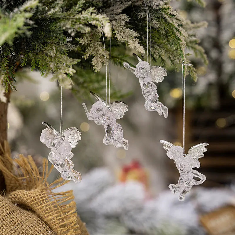 Christmas Decorations Transparent Angel Pendant Christmas Tree Acrylic Silver Wings Angel Pendant eprolo