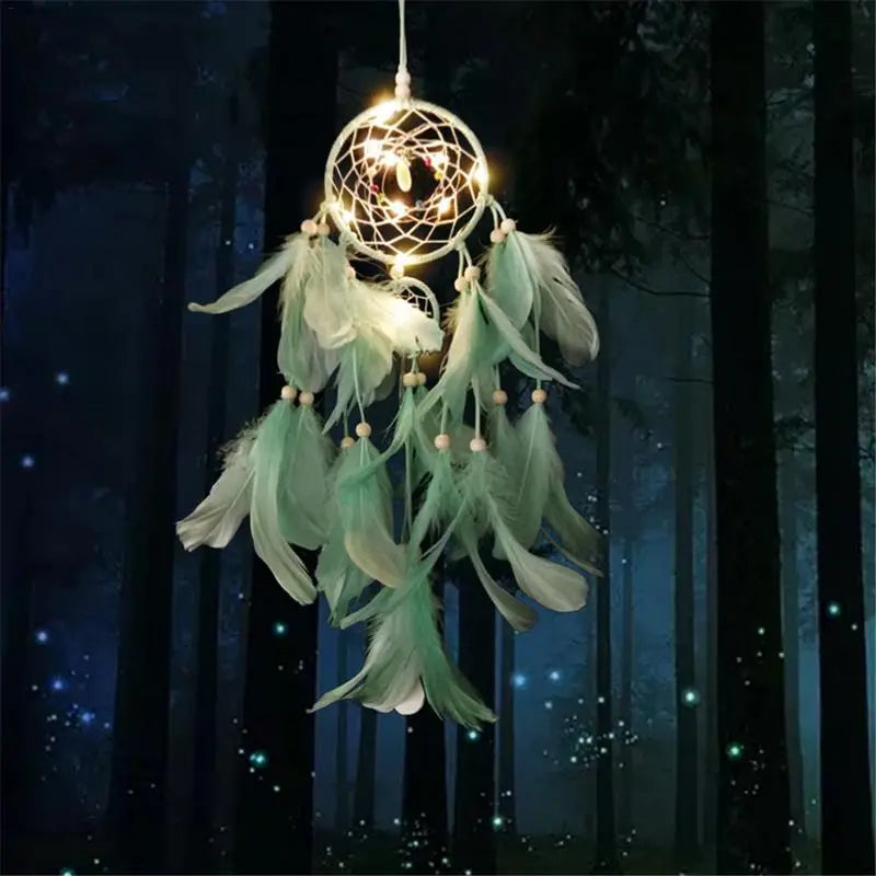 Dream Catcher LED Lighting Feather Dreamcatcher Girl Room Bell Bedroom Romantic Hanging Decoration eprolo