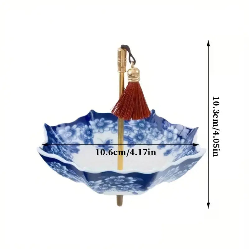 Blue & White Porcelain Umbrella Tea Strainer with Tassel – Chinese Style Ceramic Tea Filter eprolo
