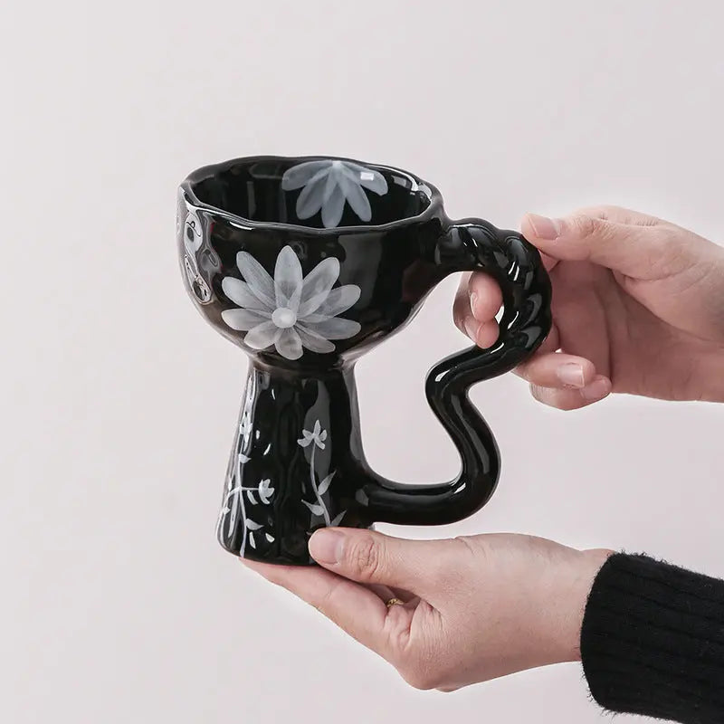 French Elegance Tall Stem Ceramic Mug Creative Ice Cream Cup Living Room Decor eprolo
