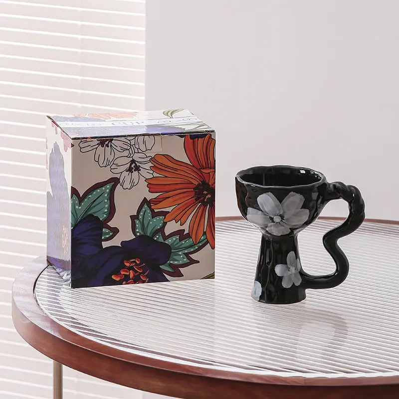 French Elegance Tall Stem Ceramic Mug Creative Ice Cream Cup Living Room Decor eprolo