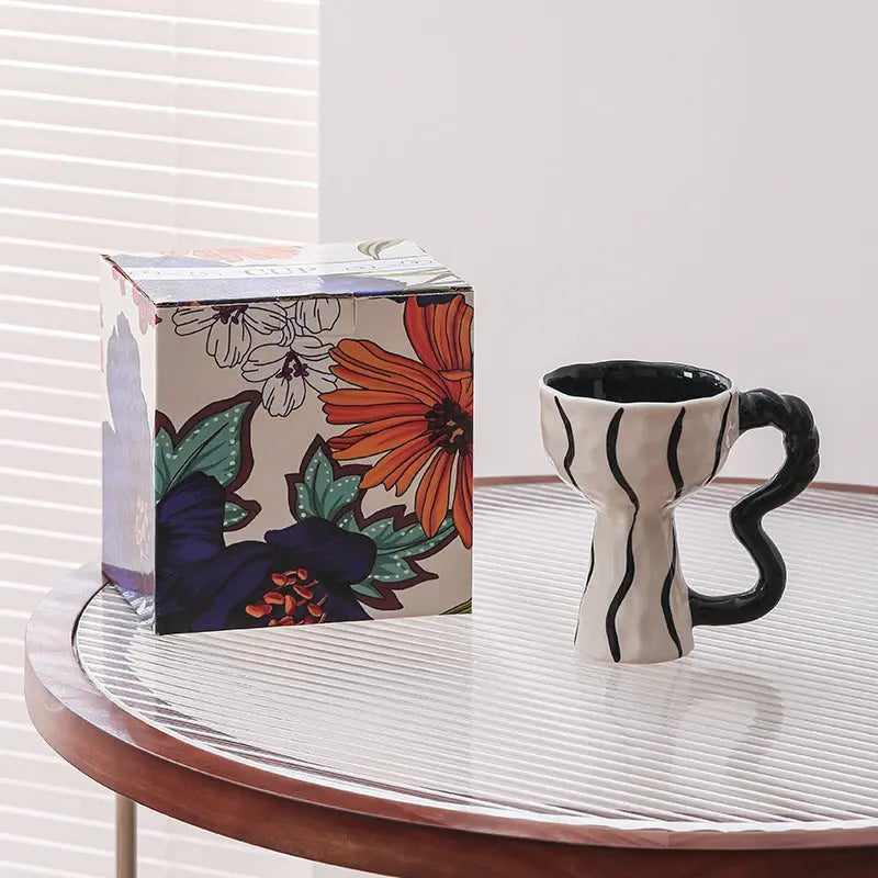 French Elegance Tall Stem Ceramic Mug Creative Ice Cream Cup Living Room Decor eprolo