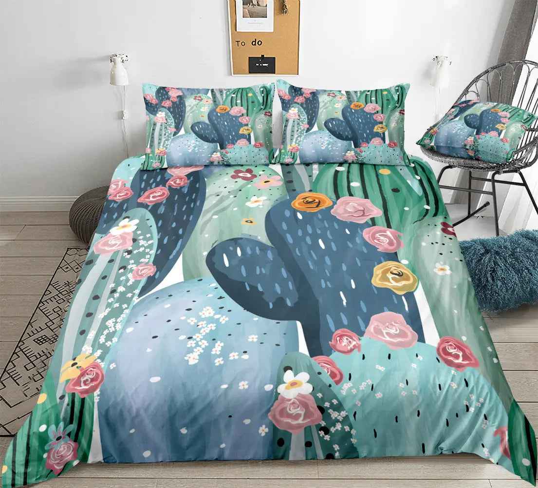 Home Textiles Bedroom Bed Sheets Pillowcases Cactus Succulent Three or Four Piece Sets