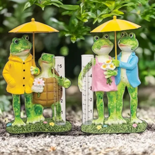 Assorted Resin Frog Couple Rain Gauge Countryside Home Decor