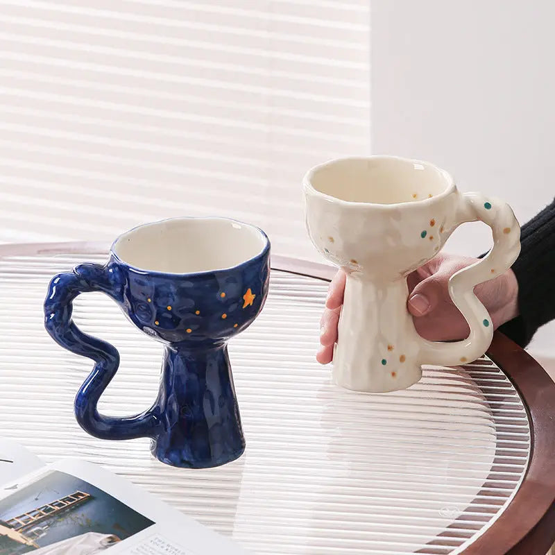 French Elegance Tall Stem Ceramic Mug Creative Ice Cream Cup Living Room Decor eprolo