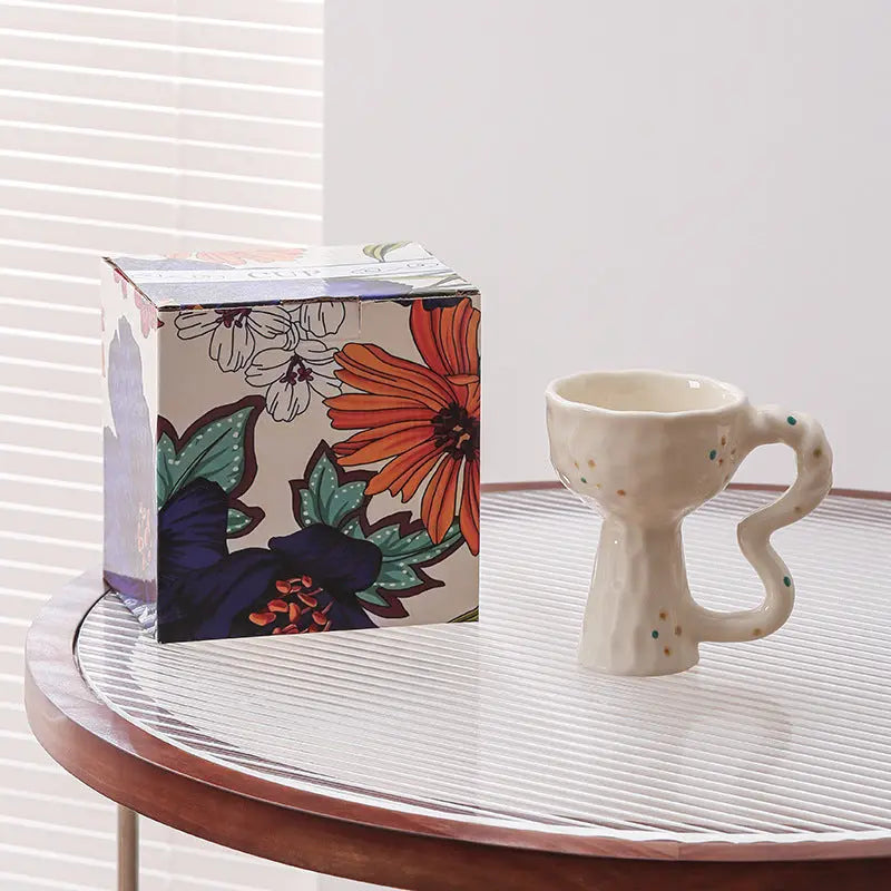 French Elegance Tall Stem Ceramic Mug Creative Ice Cream Cup Living Room Decor eprolo