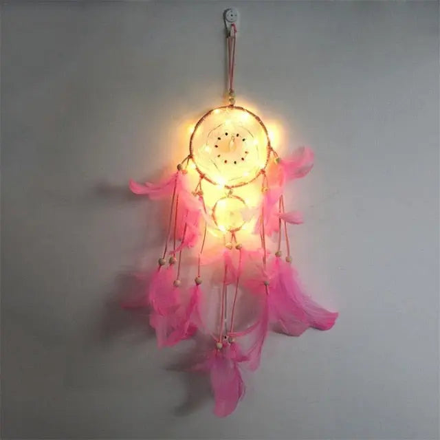 Dream Catcher LED Lighting Feather Dreamcatcher Girl Room Bell Bedroom Romantic Hanging Decoration eprolo