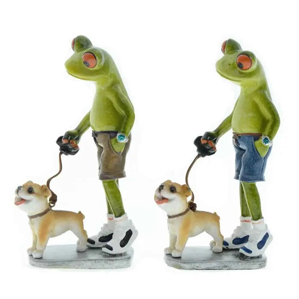 Home Furnishing Brothers Walk Dogs Together Frog Resin
