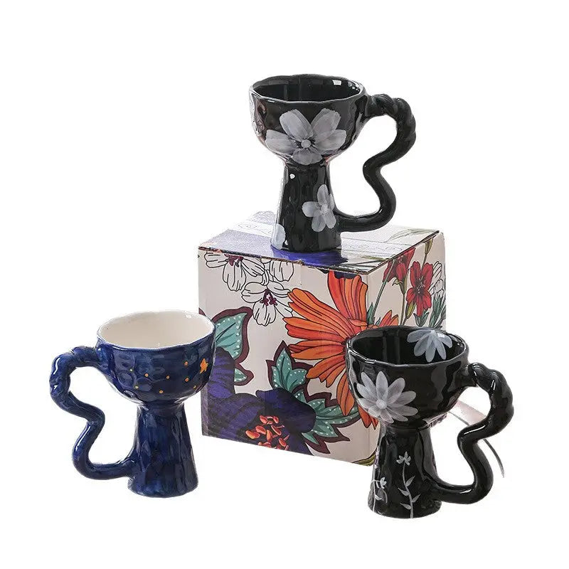 French Elegance Tall Stem Ceramic Mug Creative Ice Cream Cup Living Room Decor eprolo