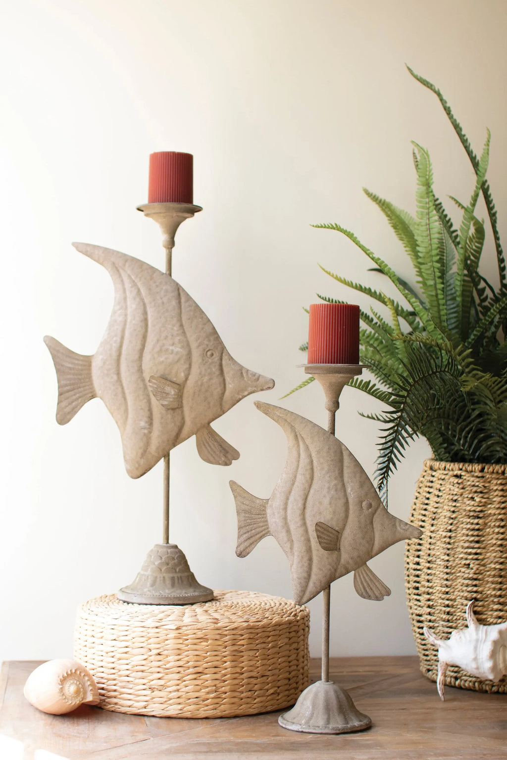 Set of 2 Charming Rustic Fish Candle Holders Countryside Home Decor