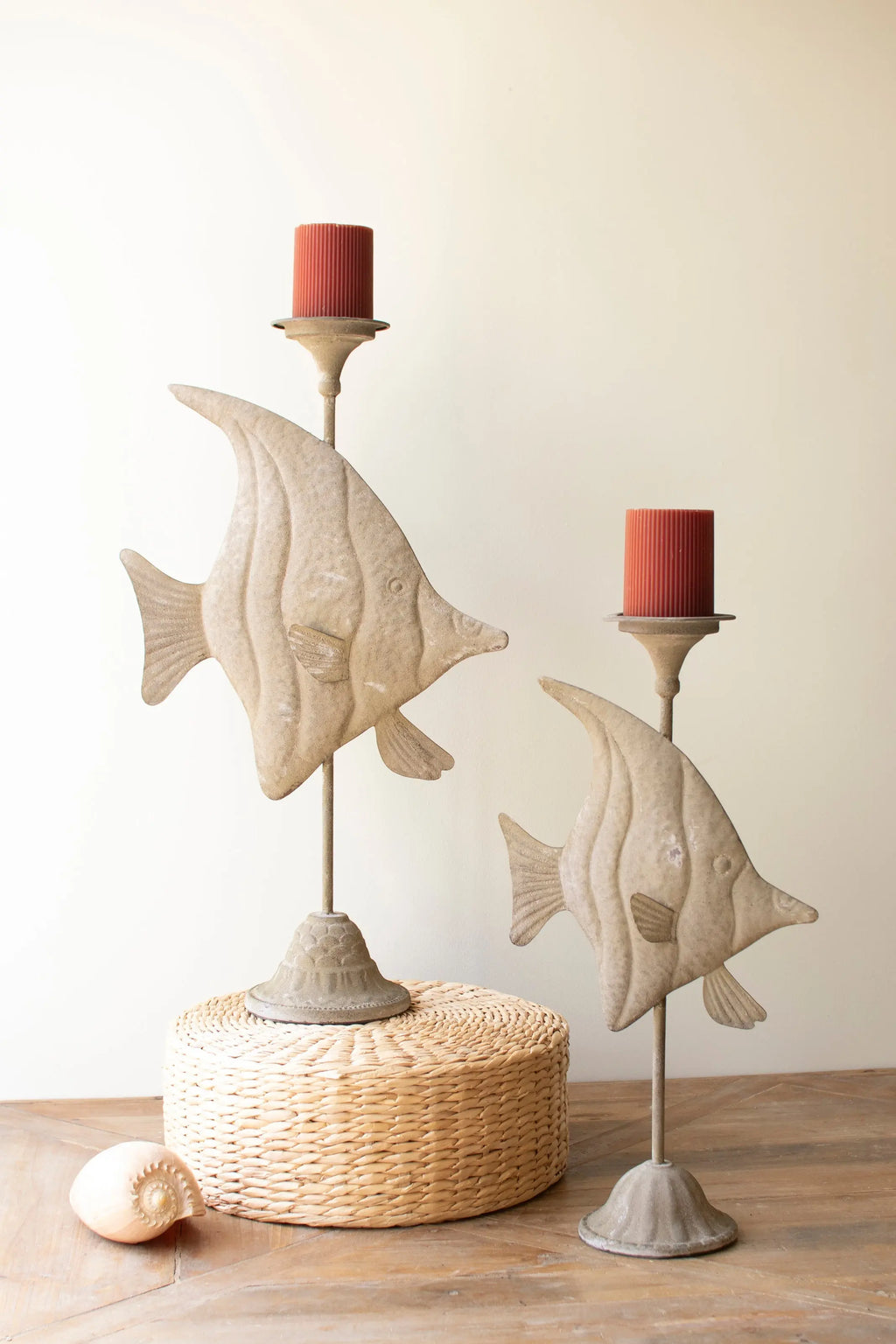 Set of 2 Charming Rustic Fish Candle Holders Countryside Home Decor