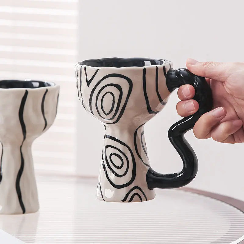 French Elegance Tall Stem Ceramic Mug Creative Ice Cream Cup Living Room Decor eprolo