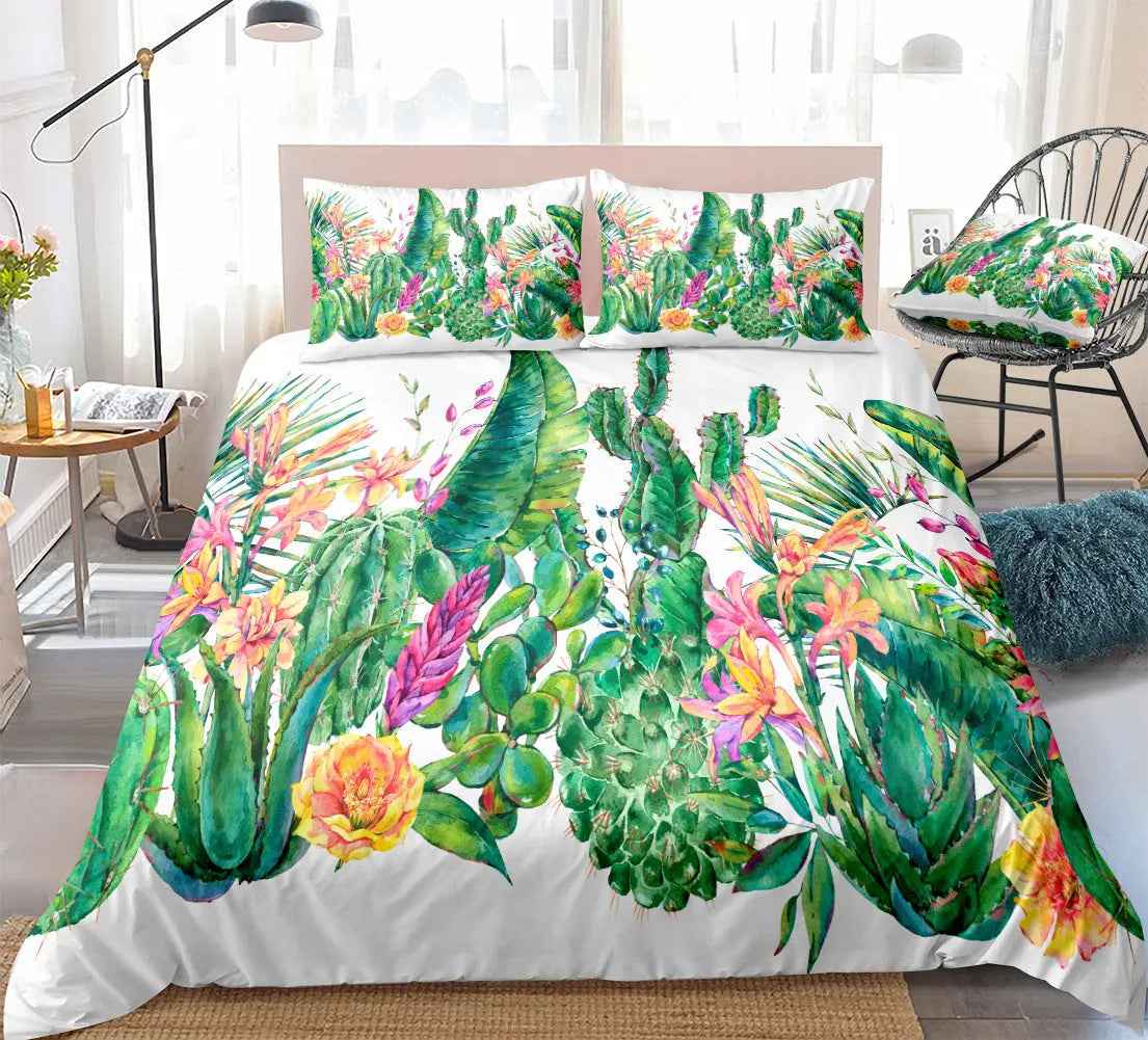Home Textiles Bedroom Bed Sheets Pillowcases Cactus Succulent Three or Four Piece Sets