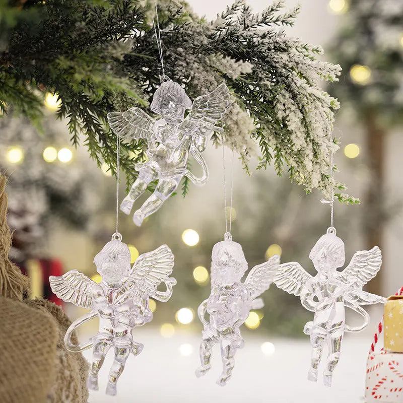 4PC Christmas Decorations Ornaments Transparent Acrylic Angel Ornament Christmas Tree Decoration Creative Ice Cone Home Decor eprolo