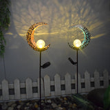 Outdoor Solar Lawn Lamp Moon Flame Retro Hollow Courtyard Lamp Garden Landscape Wrought Iron Floor Lamp