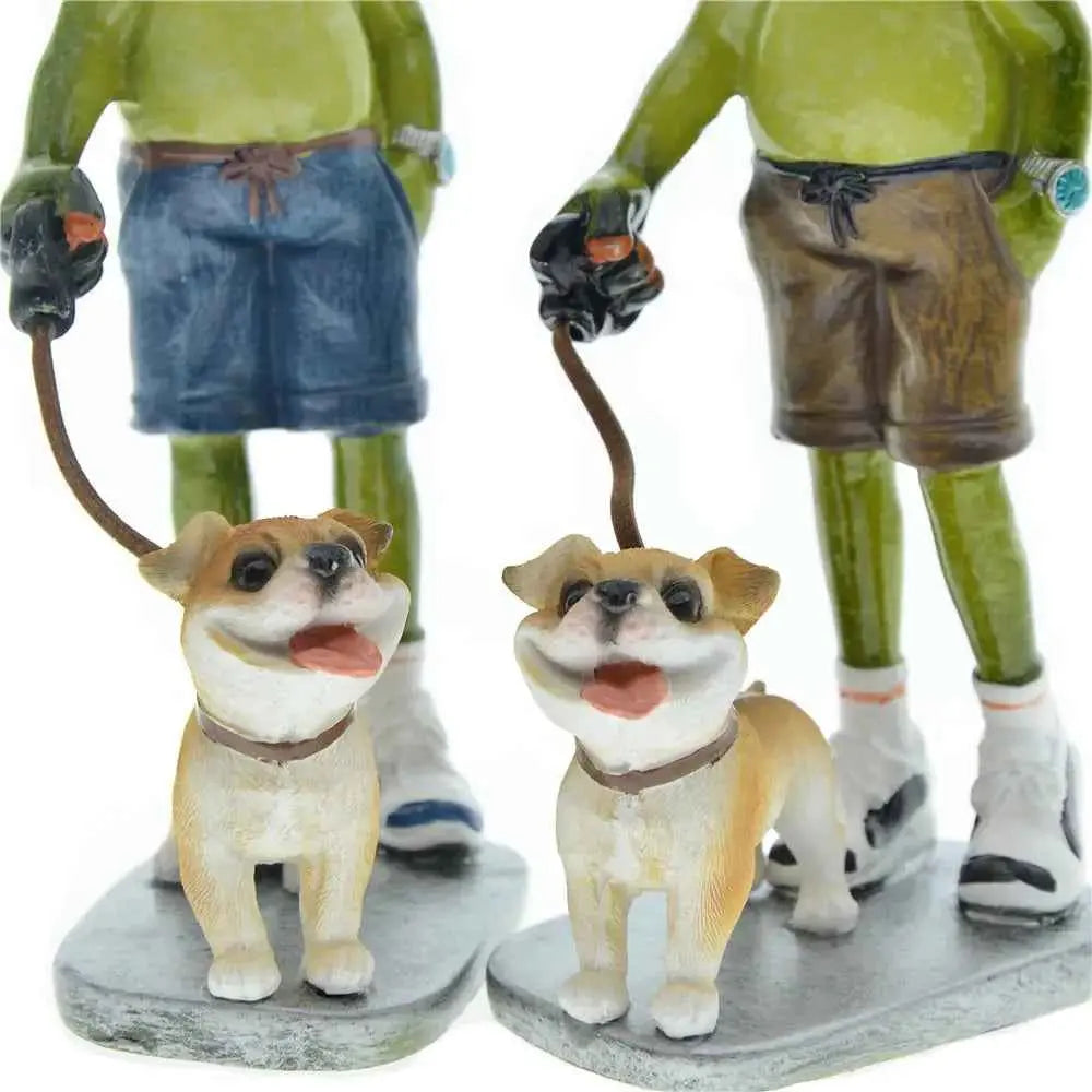 Home Furnishing Brothers Walk Dogs Together Frog Resin