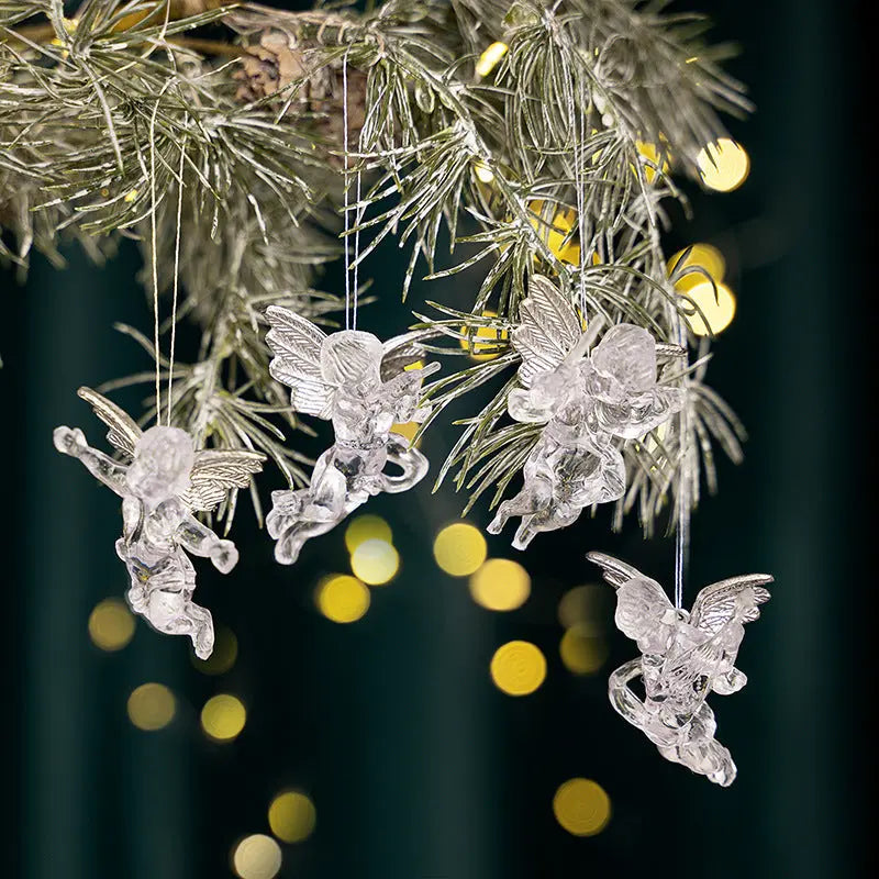 Christmas Decorations Transparent Angel Pendant Christmas Tree Acrylic Silver Wings Angel Pendant eprolo