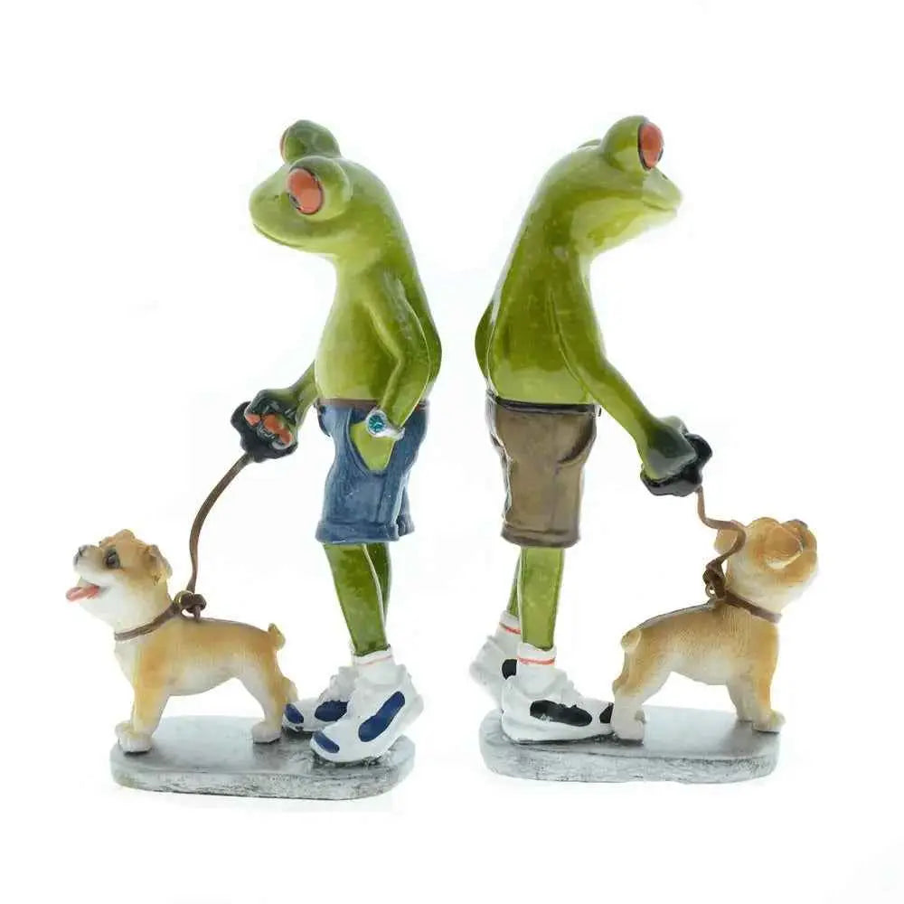 Home Furnishing Brothers Walk Dogs Together Frog Resin