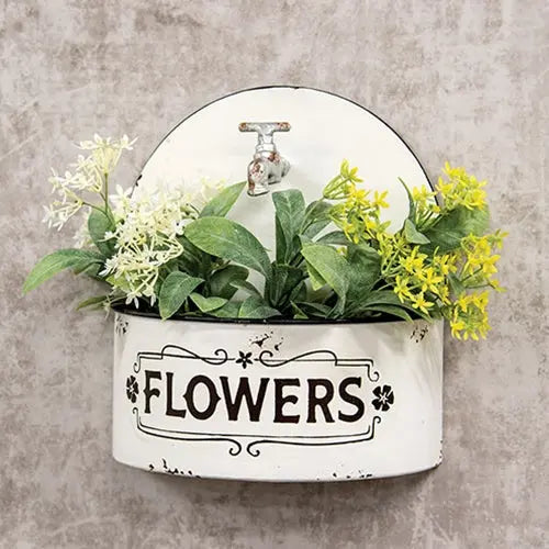 Rustic Distressed White Spigot Wall Planter Countryside Home Decor