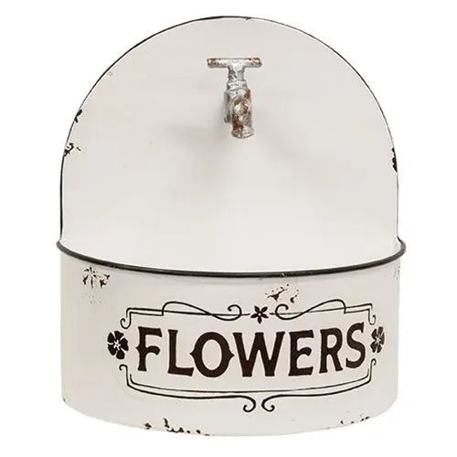 Rustic Distressed White Spigot Wall Planter Countryside Home Decor