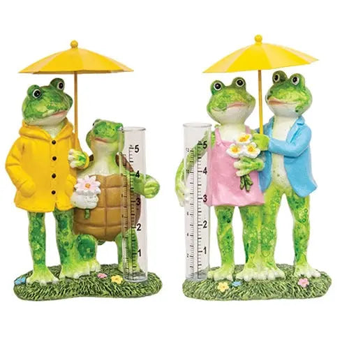 Assorted Resin Frog Couple Rain Gauge Countryside Home Decor