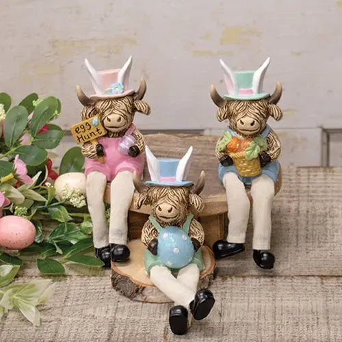 Assorted Resin Easter Highland Sitters with Dangling Legs Countryside Home Decor