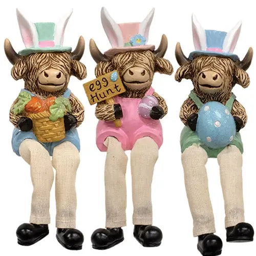 Assorted Resin Easter Highland Sitters with Dangling Legs Countryside Home Decor