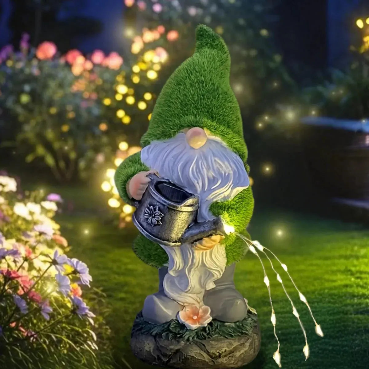 Outdoor Garden Solar Statue Light, Outdoor Gnomes Statues Decor, Garden Resin Flocking Gnome Watering Statue Decorative Light Mayra and Company