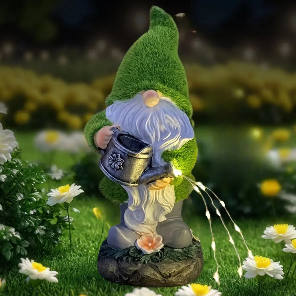 Outdoor Garden Solar Statue Light, Outdoor Gnomes Statues Decor, Garden Resin Flocking Gnome Watering Statue Decorative Light Mayra and Company