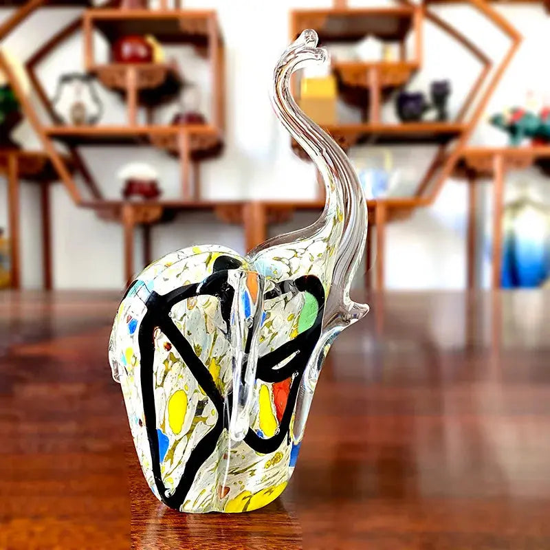 DecorBites™ Crystal Glass Elephant Sculpture Figurine Handmade Craft Home Decor Gift Decorbites