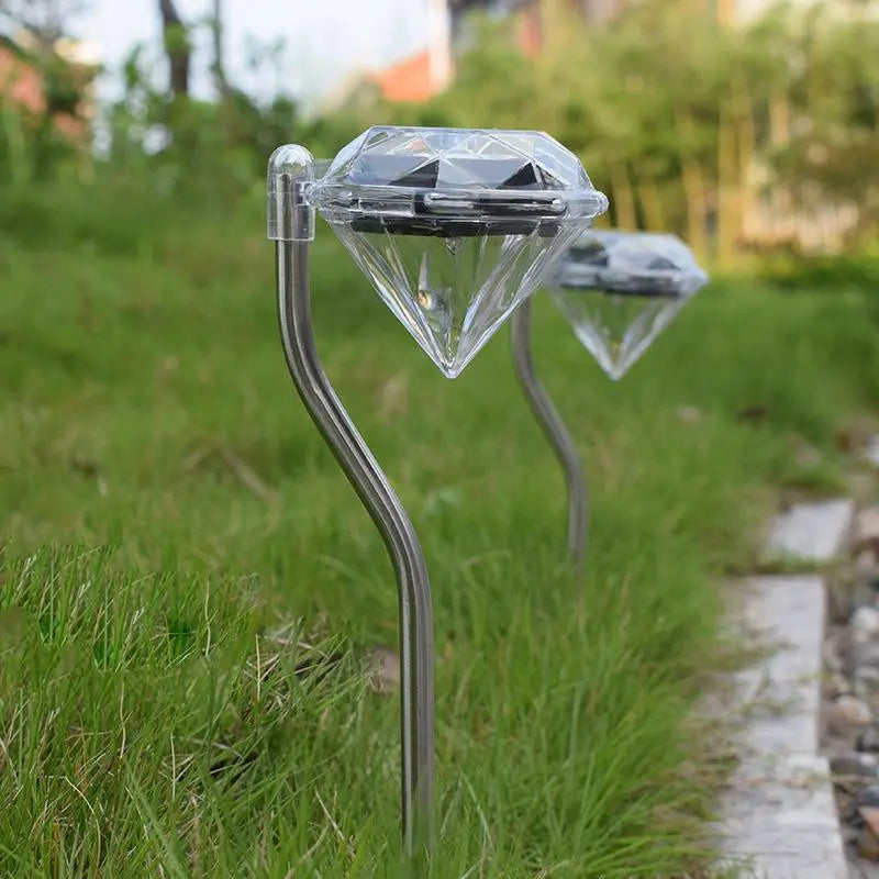 4 Solar Garden Diamond LED Lamps In White Warm White And Multicolor Stainless Steel Lamps For Garden Pathway Yard Stevvex