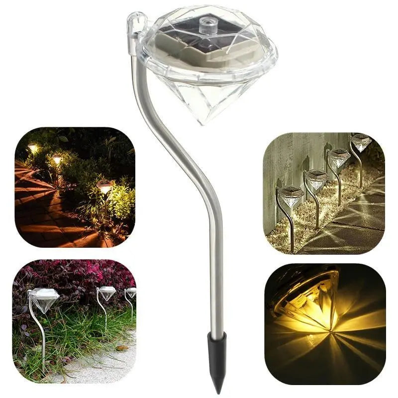 4 Solar Garden Diamond LED Lamps In White Warm White And Multicolor Stainless Steel Lamps For Garden Pathway Yard Stevvex