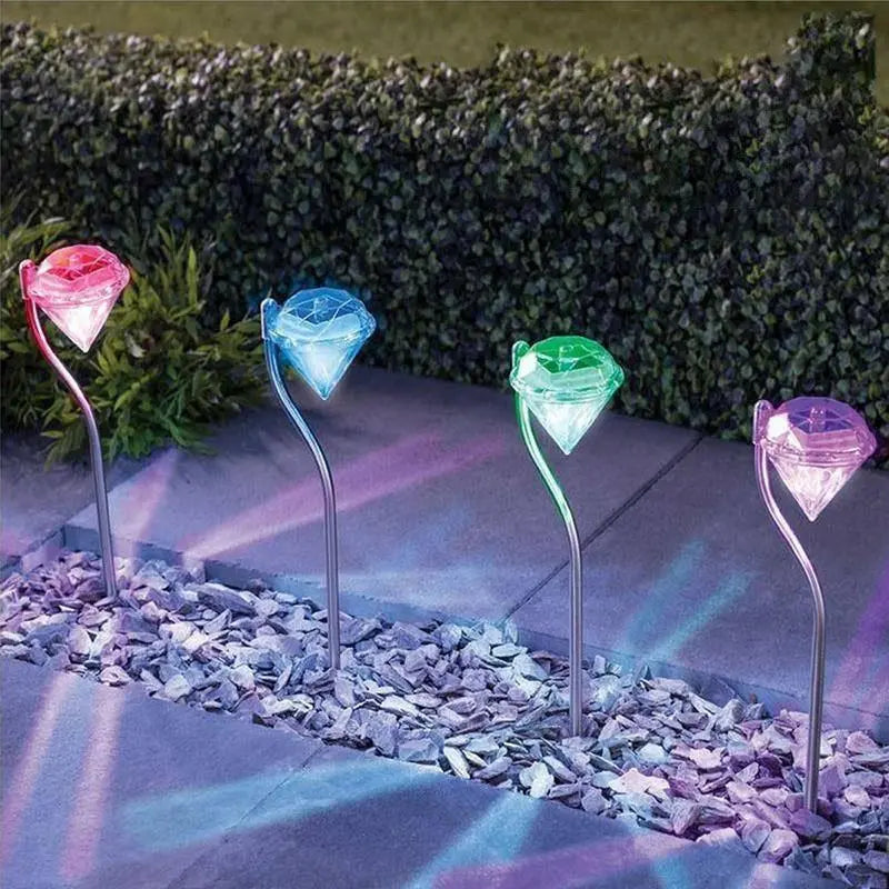 4 Solar Garden Diamond LED Lamps In White Warm White And Multicolor Stainless Steel Lamps For Garden Pathway Yard Stevvex