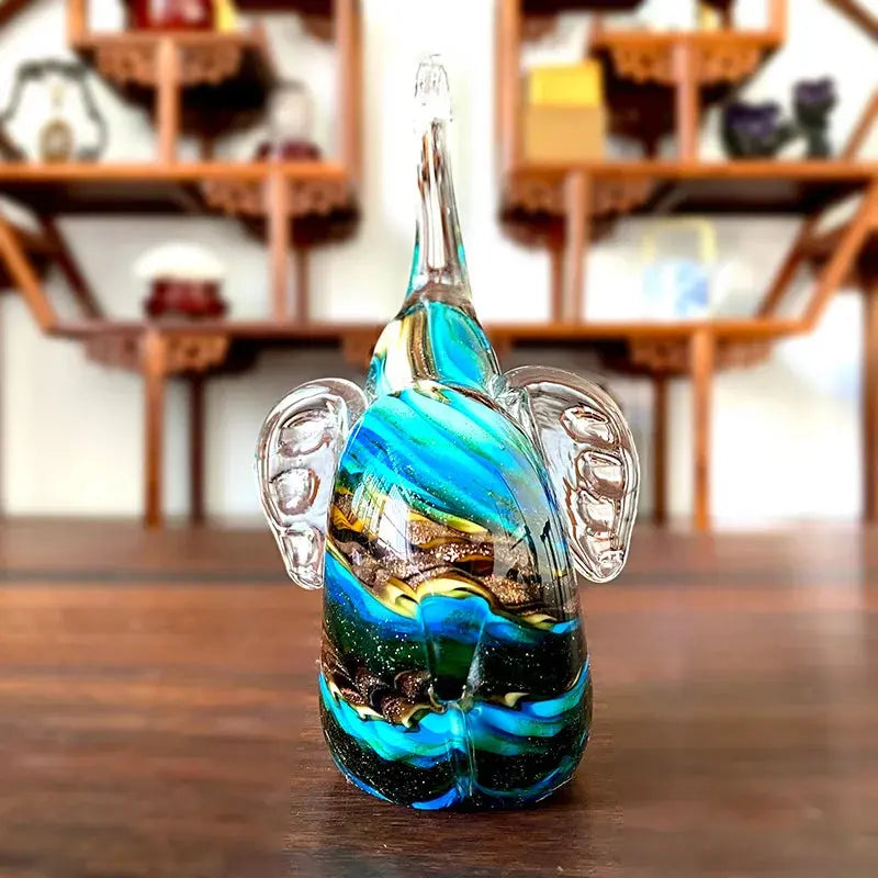 DecorBites™ Crystal Glass Elephant Sculpture Figurine Handmade Craft Home Decor Gift Decorbites