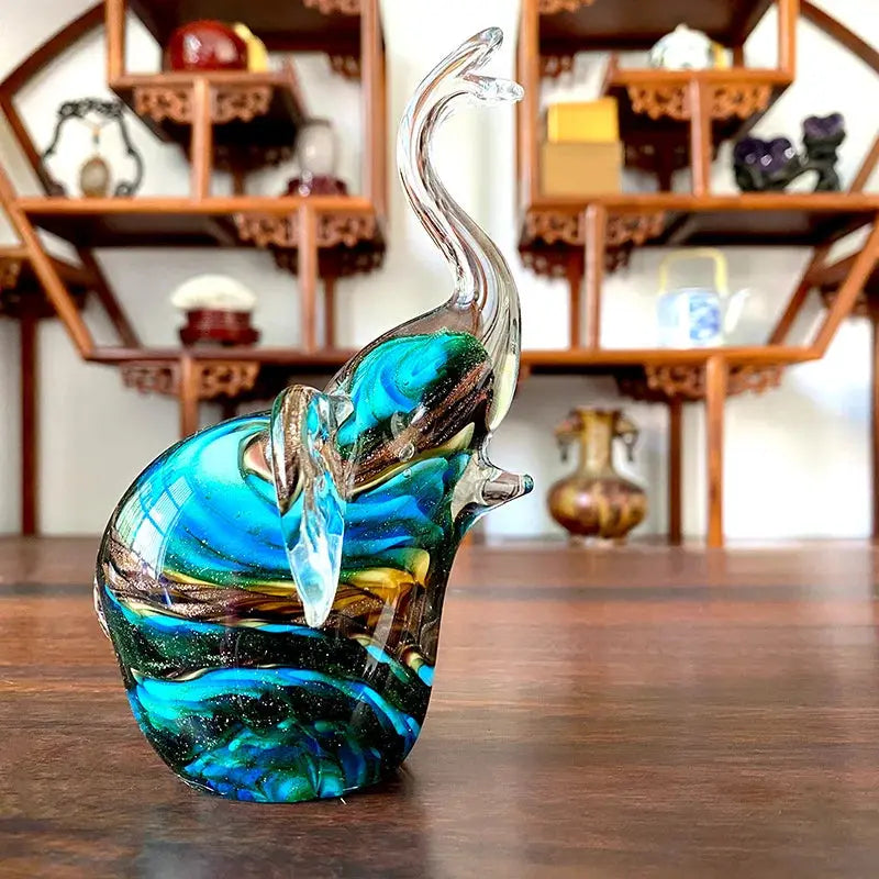 DecorBites™ Crystal Glass Elephant Sculpture Figurine Handmade Craft Home Decor Gift Decorbites