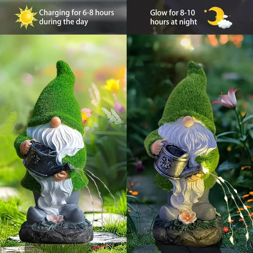 Outdoor Garden Solar Statue Light, Outdoor Gnomes Statues Decor, Garden Resin Flocking Gnome Watering Statue Decorative Light Mayra and Company