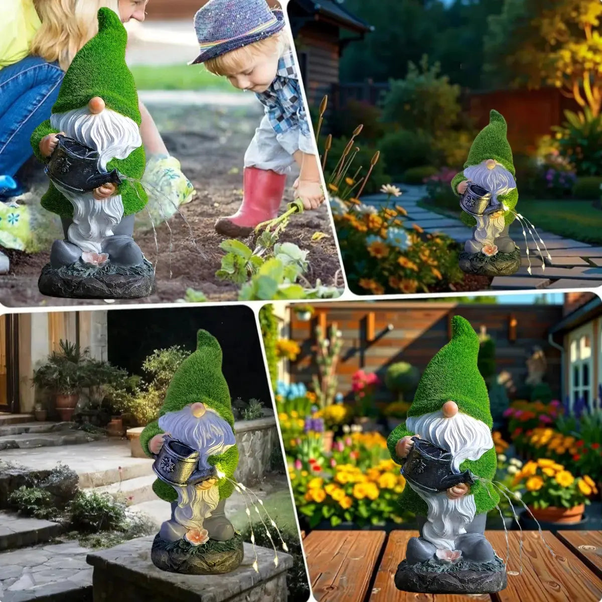 Outdoor Garden Solar Statue Light, Outdoor Gnomes Statues Decor, Garden Resin Flocking Gnome Watering Statue Decorative Light Mayra and Company