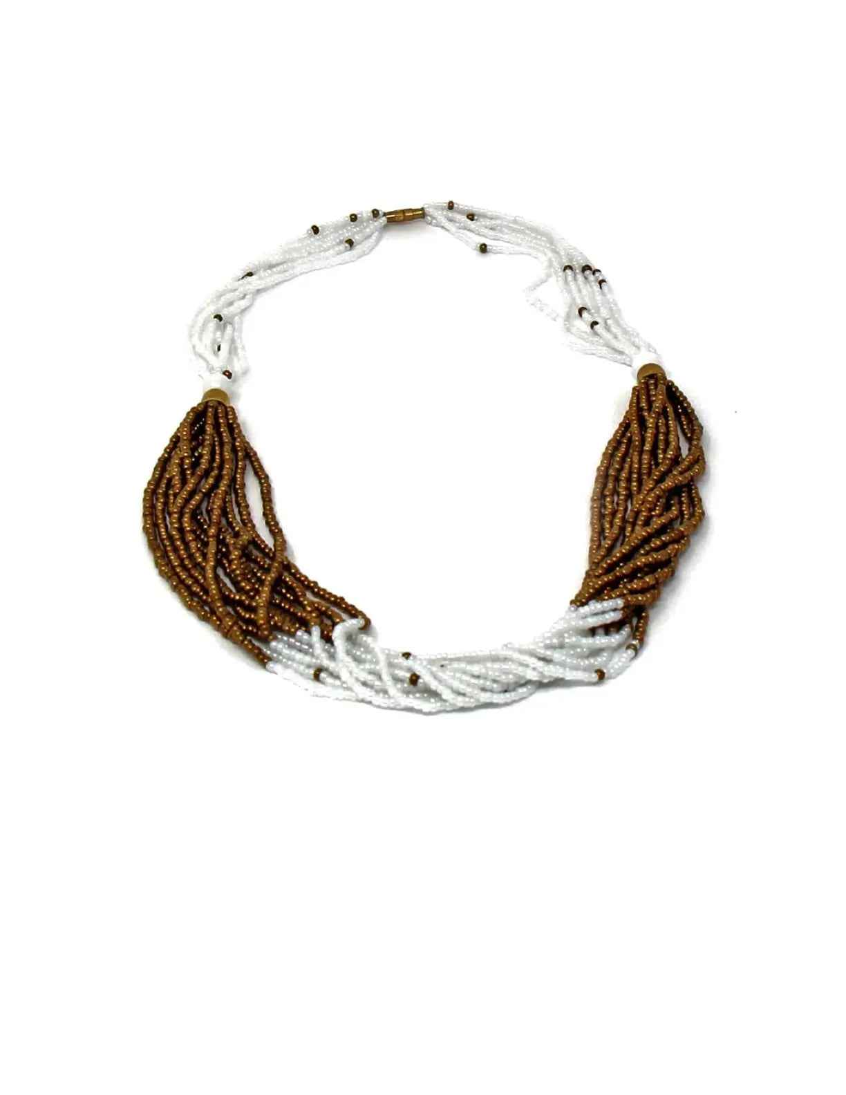 Multi Strand  Maasai Bead Necklace White And Gold