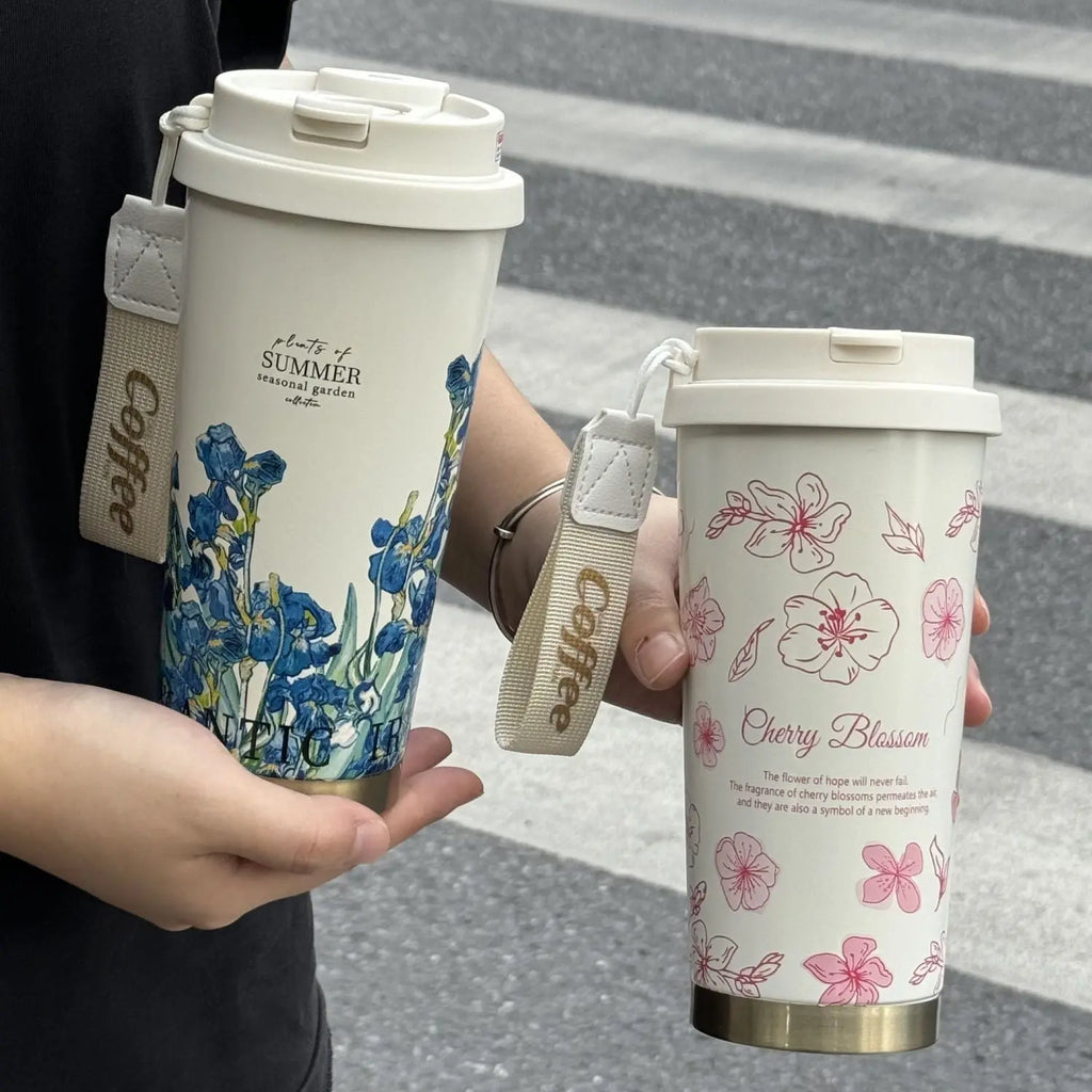 316 stainless steel lily of the valley coffee cup girls high color value double drinking straw cup car gift cup customization Mayra and Company
